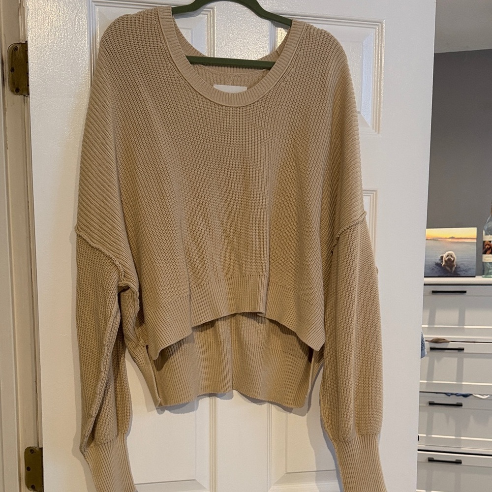 Aerie Cozy Beige Crew Neck Sweater